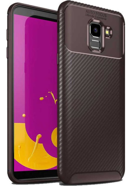 Samsung Galaxy J6 Karbon Tasarımlı Kapak Kahverengi