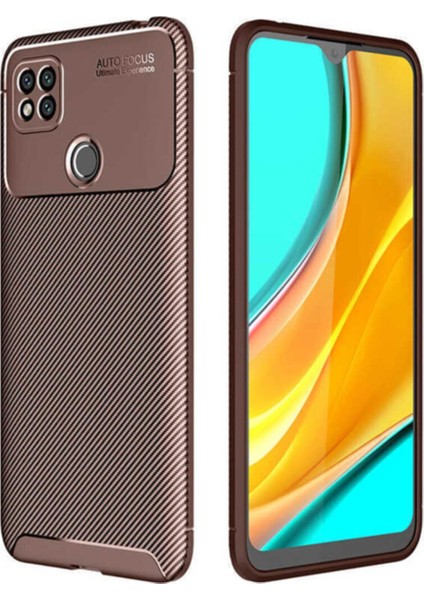 Xiaomi Redmi 9c Karbon Tasarımlı Kapak Kahverengi