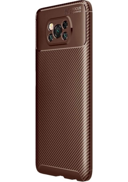 Xiaomi Poco X3 Karbon Tasarımlı Kapak Kahverengi