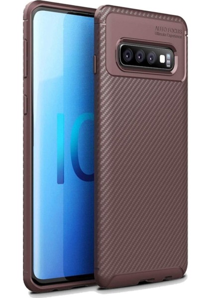Samsung Galaxy S10E Karbon Tasarımlı Kapak Kahverengi