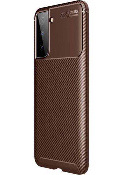 Samsung Galaxy S21 Plus Karbon Tasarımlı Kapak Kahverengi
