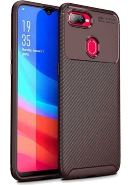 Oppo A12 Karbon Tasarımlı Kapak Kahverengi