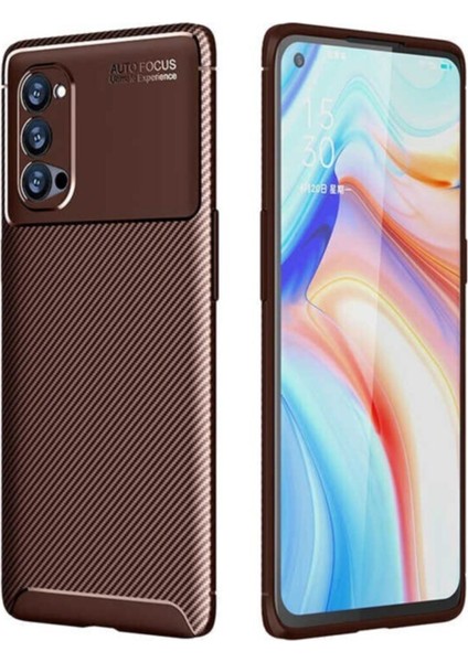 Oppo Reno 4 Pro Karbon Tasarımlı Kapak Kahverengi