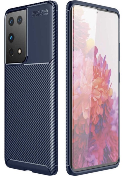 Samsung Galaxy S21 Ultra Karbon Tasarımlı Kapak Lacivert