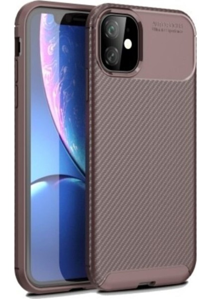 Apple iPhone 12 Karbon Tasarımlı Kapak Kahverengi