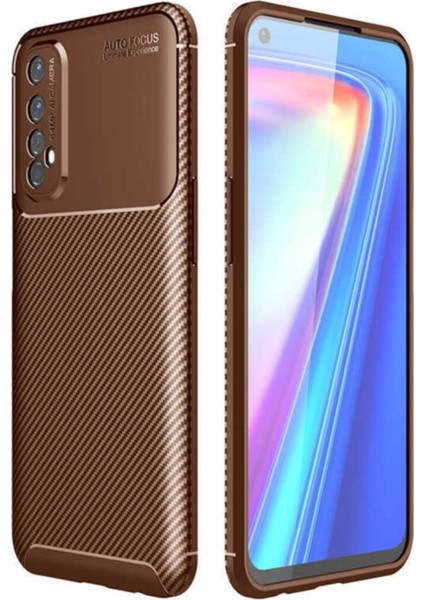 Realme 7 Karbon Tasarımlı Kapak Kahverengi