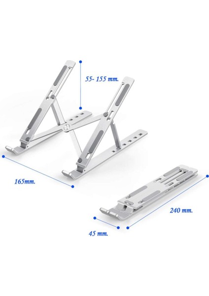 Taşıma Kılfı Hediyeli Alüminyum Notebook Standı Katlanır Taşınır Ayarlanabilir 6 Kademe Yükseltici