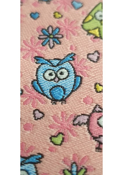 Kanvas Bez Çanta - Dokuma Kumaş Desenli - Iç Cepli ve Cırtlı - 36 x 40 cm - Pembe Baykuş Desenli fırsatları