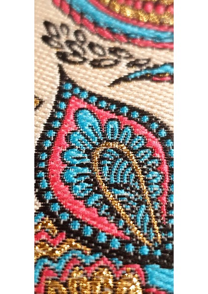 Kanvas Bez Çanta - Dokuma Kumaş Desenli - Iç Cepli ve Cırtlı - 36 x 40 cm - Pateh (Paisley) Desenli fırsatları