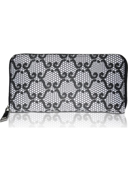 Kadın Cüzdan ve Kartlık - Dantel Desenli - Siyah Beyaz Renkli - Dokuma Kumaşlı - 9,75CM x 19,50CM modelleri