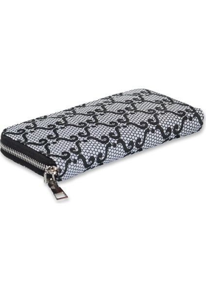 Kadın Cüzdan ve Kartlık - Dantel Desenli - Siyah Beyaz Renkli - Dokuma Kumaşlı - 9,75CM x 19,50CM fırsatları