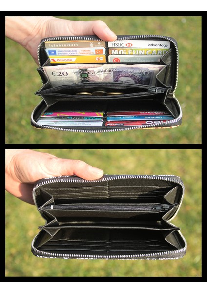 Kadın Cüzdan ve Kartlık - Dantel Desenli - Siyah Beyaz Renkli - Dokuma Kumaşlı - 9,75CM x 19,50CM indirimleri