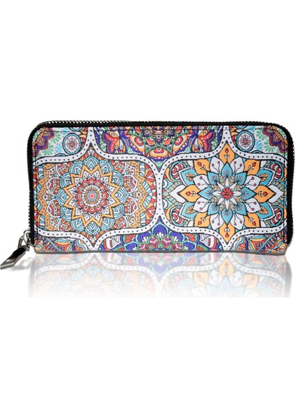 Kadın Cüzdan ve Kartlık - Renkli - Mandala Desenli - Dokuma Kumaşlı - 9,75 cm x 19,50 cm modelleri
