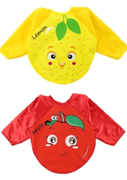 Limon ve Elma Motif Giyilebilir Kollu Mama Önlüğü