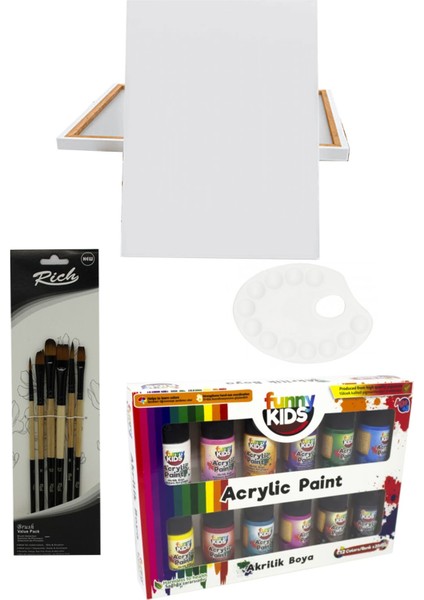 25 x 35 cm Tuval Rich Funny Kids 20 ml Akrilik 12'li 4'lü Set