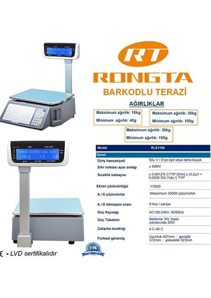 Rongata Barkodlu Terazi 15 kg