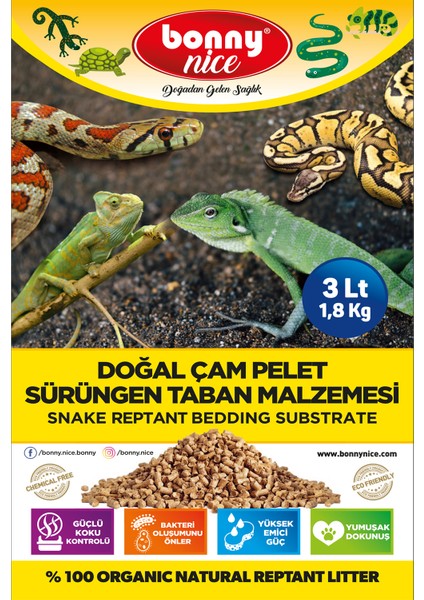 Bonny Nice Doğal Çam Pellet Sürüngen Taban Malzemesi 1.8 kg 3 L x 4 Paket