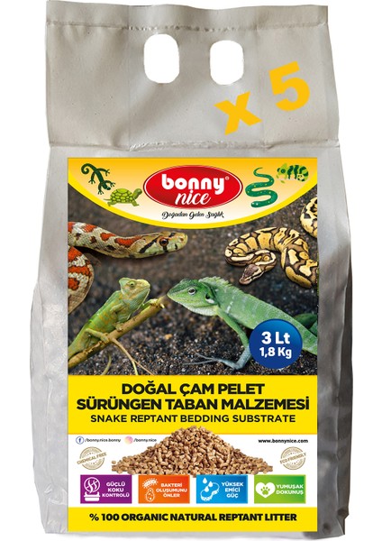 Doğal Çam Pellet Sürüngen Taban Malzemesi 2 kg 4 L x 5 Paket