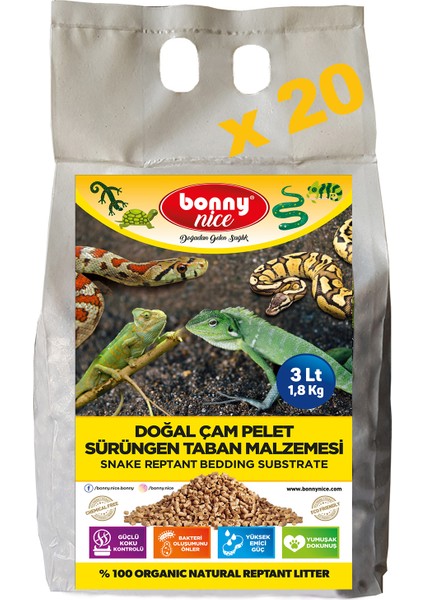 Doğal Çam Pellet Sürüngen Taban Malzemesi 2 kg 4 L x 20 Paket