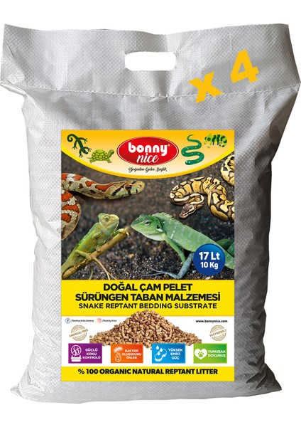 Doğal Çam Pellet Sürüngen Taban Malzemesi 10 kg 17 L x 4 Paket