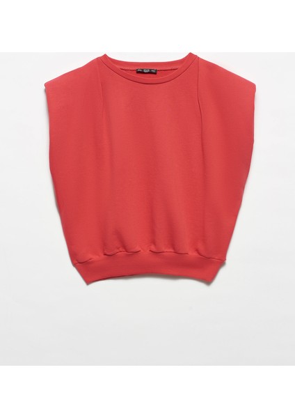 3588 Crop Vatkalı Sweatshirt-Kırmızı