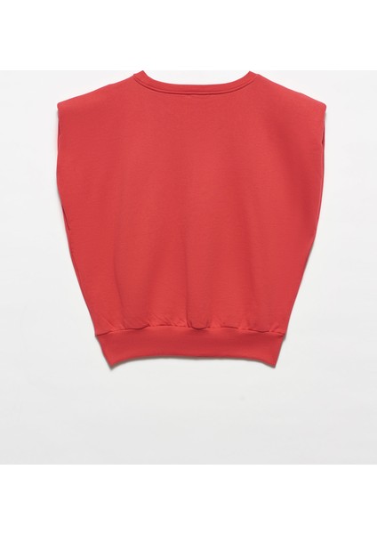 3588 Crop Vatkalı Sweatshirt-Kırmızı fiyatları