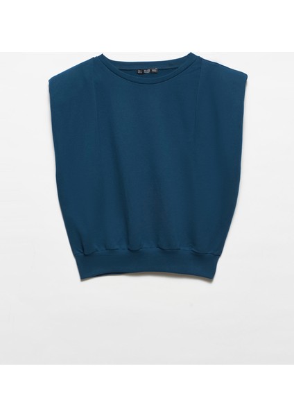 3588 Crop Vatkalı Sweatshirt-Petrol