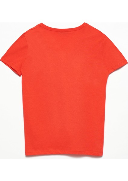 3470 V Yaka Basic T-Shirt-Kırmızı fiyatları