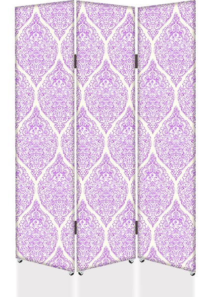 Motif Desenli 3 Kanat Tekerlekli Kanvas Paravan