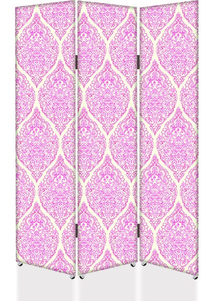 Motif Desenli 3 Kanat Tekerlekli Kanvas Paravan