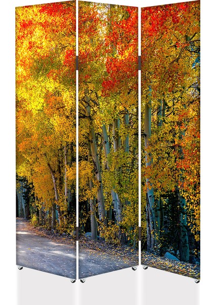 Sonbahar Dalları 3 Kanat Tekerlekli Kanvas Paravan