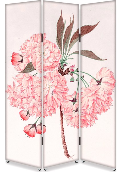 Çiçek Dalları 3 Kanat Tekerlekli Kanvas Paravan