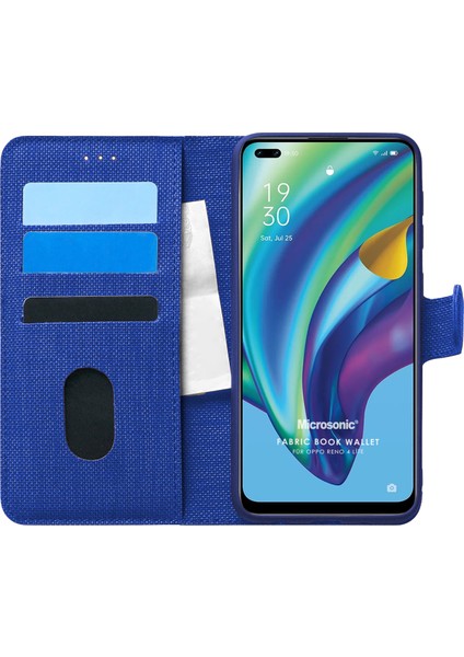 Oppo Reno 4 Lite Kılıf Fabric Book Wallet Lacivert