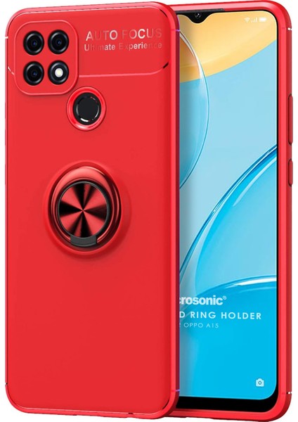 Oppo A15S Kılıf Kickstand Ring Holder Kırmızı