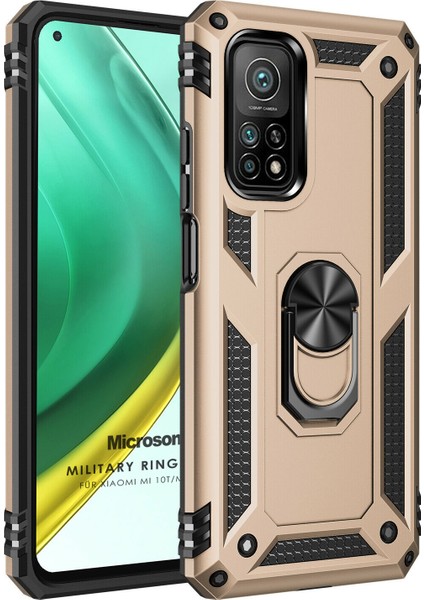 Xiaomi Mi 10T Kılıf Military Ring Holder Gold