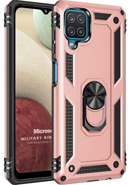 Samsung Galaxy A12 Kılıf Military Ring Holder Rose Gold