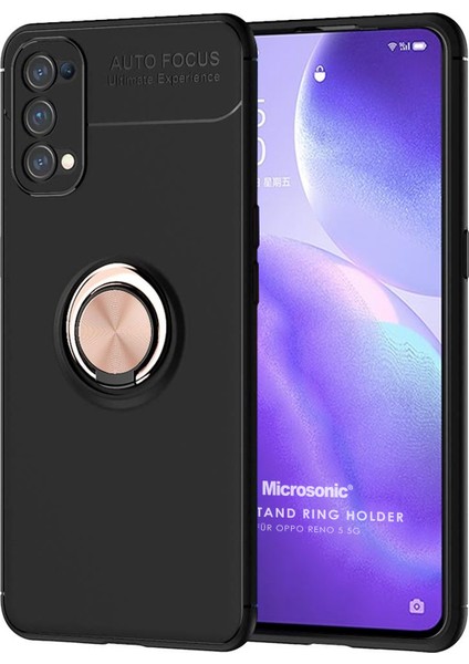 Oppo Reno 5 5g Kılıf Kickstand Ring Holder Siyah Rose