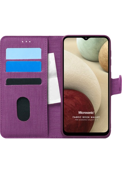 Samsung Galaxy A12 Kılıf Fabric Book Wallet Mor