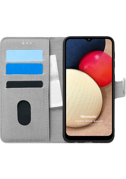 Samsung Galaxy A02S Kılıf Fabric Book Wallet Gri
