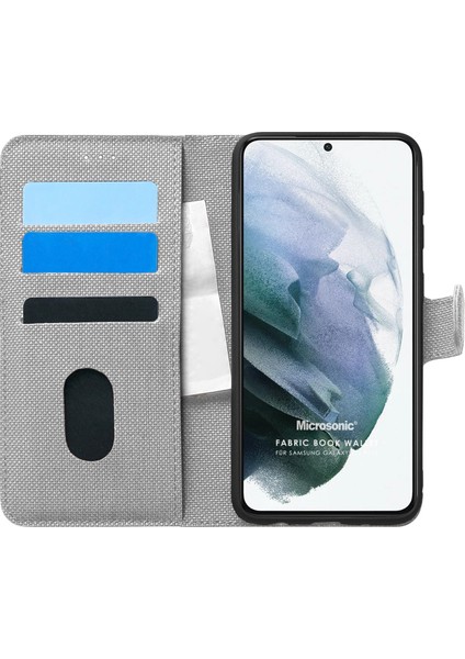 Samsung Galaxy S21 Plus Kılıf Fabric Book Wallet Gri