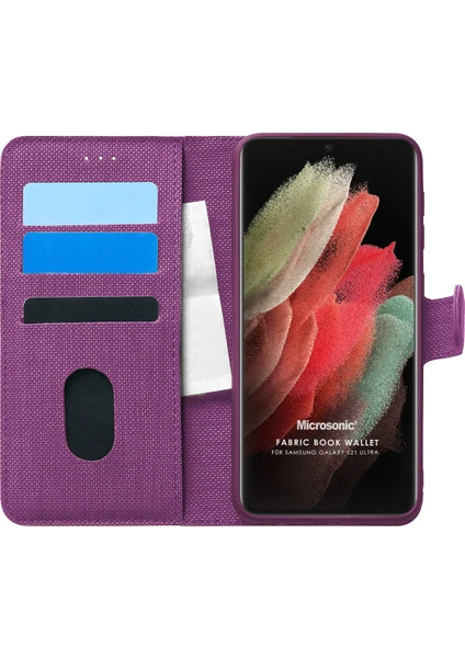 Samsung Galaxy S21 Ultra Kılıf Fabric Book Wallet Mor