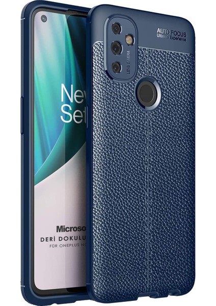 Oneplus Nord N100 Kılıf Deri Dokulu Silikon Lacivert