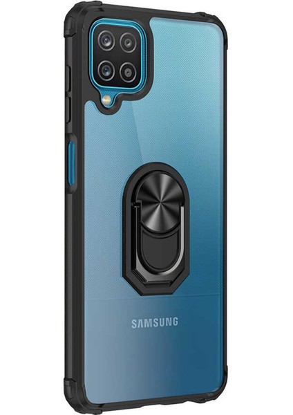Samsung Galaxy A12 Kılıf Grande Clear Ring Holder Siyah