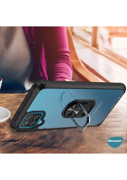 Samsung Galaxy A12 Kılıf Grande Clear Ring Holder Siyah