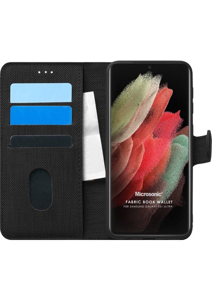 Samsung Galaxy S21 Ultra Kılıf Fabric Book Wallet Siyah