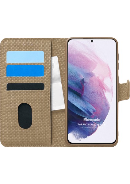 Samsung Galaxy S21 Kılıf Fabric Book Wallet Gold