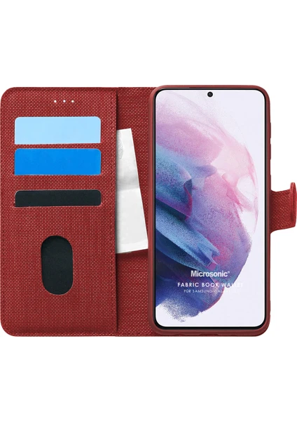 Samsung Galaxy S21 Kılıf Fabric Book Wallet Kırmızı