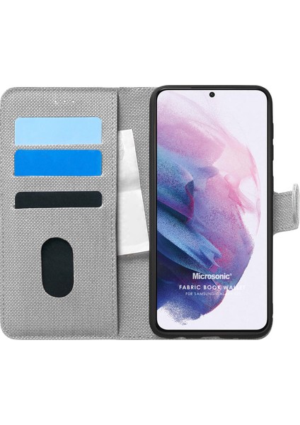 Samsung Galaxy S21 Kılıf Fabric Book Wallet Gri