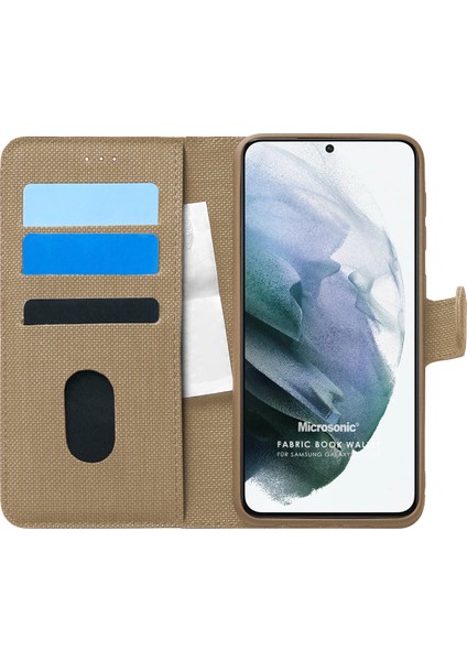 Samsung Galaxy S21 Plus Kılıf Fabric Book Wallet Gold