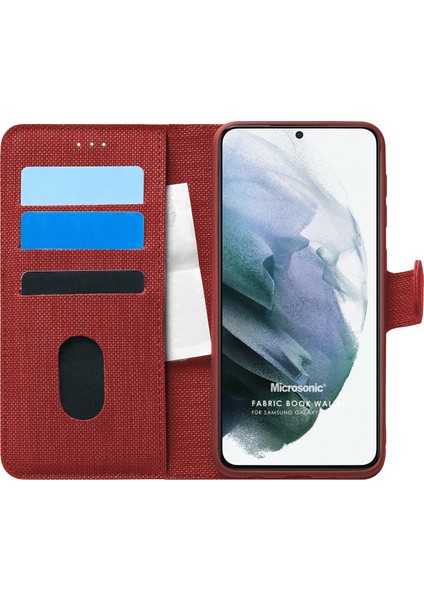 Samsung Galaxy S21 Plus Kılıf Fabric Book Wallet Kırmızı